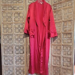Victoria's Secret Red Satin Floor Length fleece Lined Robe